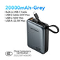 45W 20000mAh Power Bank with Built-in USB-C Cable, Fast Charging Portable Charger for iPhone Samsung Xiaomi
