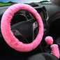 3-Piece Winter Rabbit Plush Car Steering Wheel Cover Set — Handbrake & Gear Lever Sleeves, Soft Fur Auto Interior Accessories