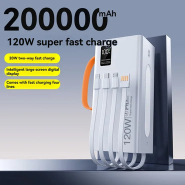 200000mAh 120W Portable Power Bank USB-C/USB-A Fast Charger with LED Display & Flashlight – External Battery Pack for iPhone Samsung Huawei