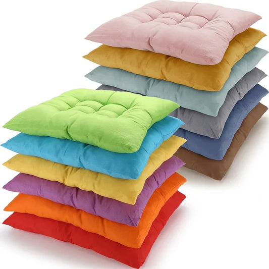 Tie-On Rectangle Dining Chair Seat Cushion - Thick Polyester Cotton Pad for Dining, Floor & Meditation