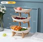 2/3-Tier Wooden Fruit Stand - Modern Snack & Candy Tray, Dried Fruit Basket and Cake Stand