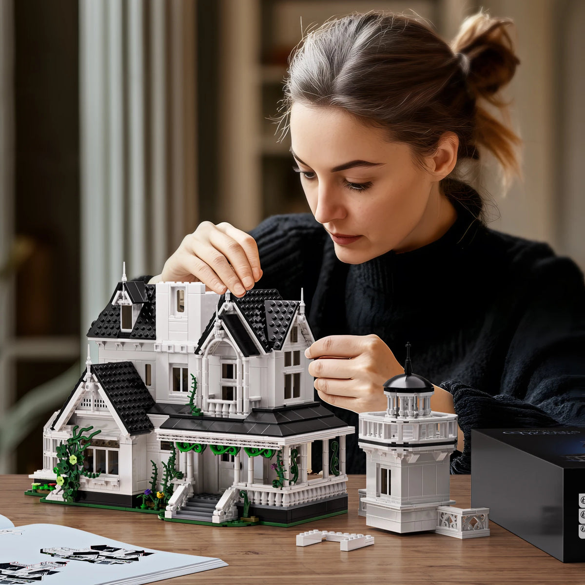 Victorian Magic House Building Set with LED Light – 1,877-Piece Block Model for Adults