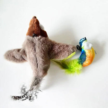 Rechargeable Interactive Cat Toy – Touch-Activated Chirping Flapping Bird Plush with Catnip