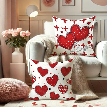 VIKAMA Rotes Herz Design, dekorativer Kissenbezug für Valentinstag und Hochzeiten, waschbarer Kissenbezug, für Sofas und Schlafzimmer