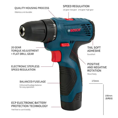 12V Cordless Electric Drill Driver Compact Rechargeable Hand Drill & Screwdriver for Home DIY