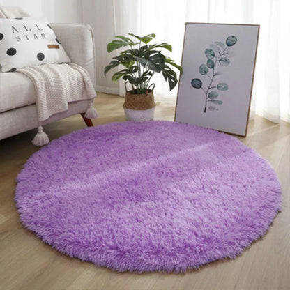 VIKAMA Pink Round Carpet Fluffy Soft Area Floor Mat Children Girls Room Princess Castle Plush Carpet Living Room Home Decor