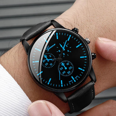 3-Piece Men's Business Casual Quartz Watch Set with Leather Strap, Necklace & Bracelet — 41mm (1.61 in) Case