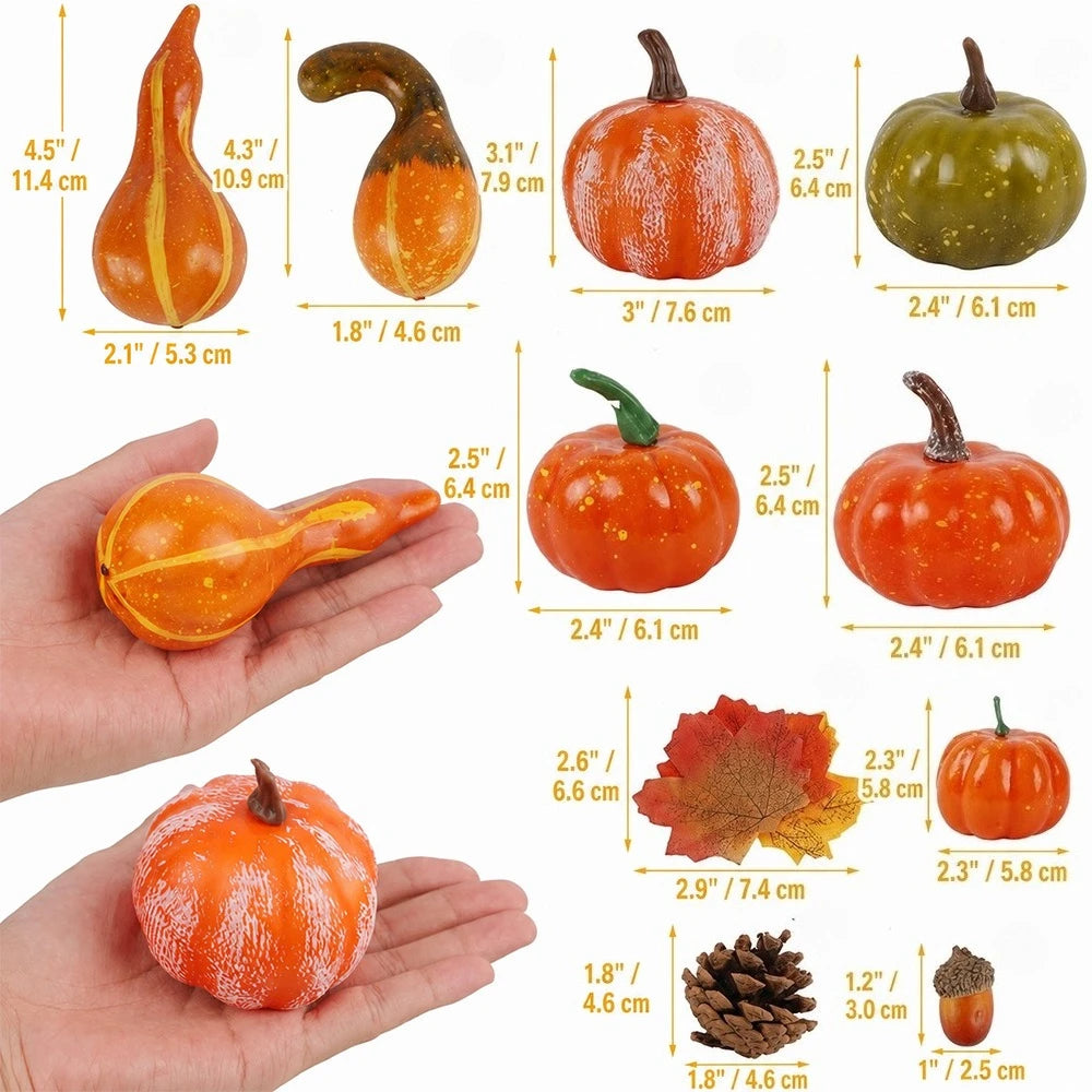 50-Piece Artificial Autumn Decoration Set, Pumpkins, Pine Cones and Maple Leaves