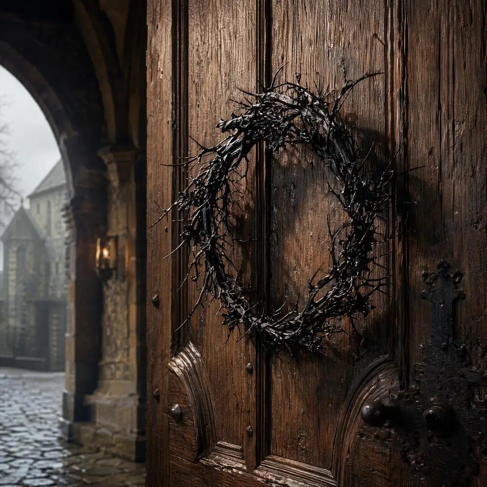 Halloween Crow Thorns Dead Branch Wreath – Realistic Spiked Branch Garland for Haunted House, Door & Horror Decor – 25cm & 45cm