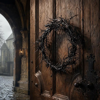 Halloween Crow Thorns Dead Branch Wreath – Realistic Spiked Branch Garland for Haunted House, Door & Horror Decor – 25cm & 45cm