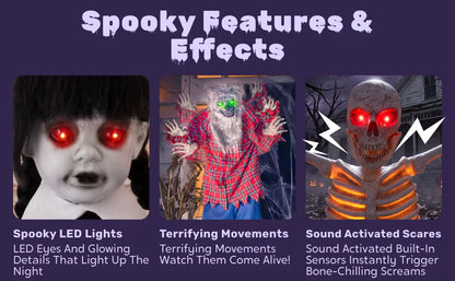 Joyfy 49-Inch Sound-Activated Animatronic Sitting Scarecrow with LED Eyes