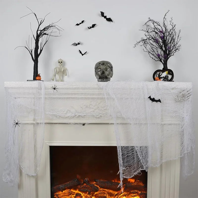 Halloween White Creepy Gauze Cloth Decoration – 76×200cm Scary Gothic Fabric for Haunted House Doorway, Outdoor & Party Props