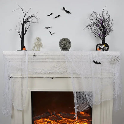Halloween White Creepy Gauze Cloth Decoration – 76×200cm Scary Gothic Fabric for Haunted House Doorway, Outdoor & Party Props
