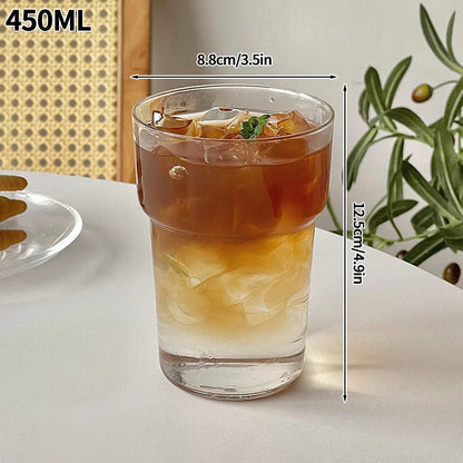 Vertical Striped Clear Glass Cup - Aesthetic Drinkware for Milk Tea, Coffee & Juice
