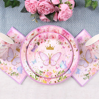 Purple Butterfly Disposable Tableware Napkin Butterfly Birthday Party Decor Girl Baby Shower Baptism Gender Reveal Supplies