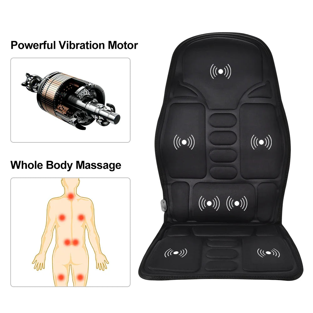 Heated Electric Massage Chair Pad – Vibrating Neck, Back & Lumbar Cushion for Car & Home (AC/DC 12V)