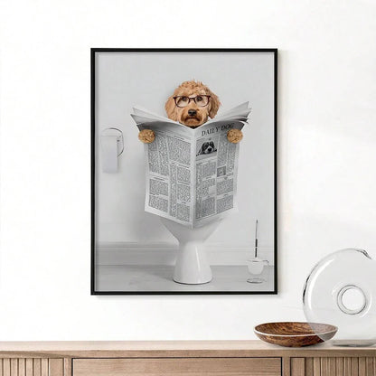 Modern Simple Animal Wall Art Dachshund Toilet Reading Newspaper Canvas Printed Poster Home Bathroom Bedroom Decoration