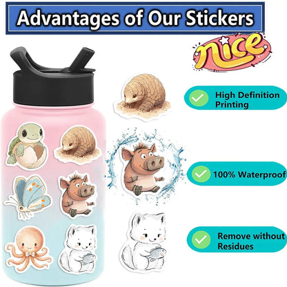 50/100PCS Cartoon Healing Animal Graffiti Stationery Notebook Stickers Decorative Guitar Luggage DIY Waterproof Stickers