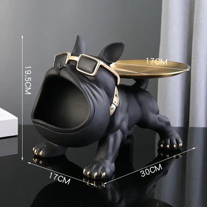 30cm/11.8inch Home Decor Bulldog Figurine Dog Statue Key Storage Box Animal Ornament Resin Craft Art Figurine Puppy Sculpture