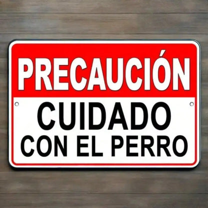 Spanish 'Beware of Dog' Sign – Precaución Cuidado Con El Perro Bite | Rustic Warning Decor,room decor，halloween decor，home decor