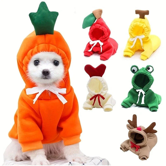 Fruit Print Fleece Hoodie for Small Dogs – Warm Pet Jacket for Puppies & Cats