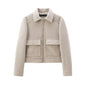 Women's Zipper Jacket - Short Winter Coat with Pockets, Long Sleeve Casual Street Outerwear
