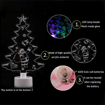 Mini LED Night Light – Snowman, Santa & Tree Color-Changing Ornament for Christmas, Parties & Home Decor (15 x 8.8 cm / 5.9 x 3.5 in)