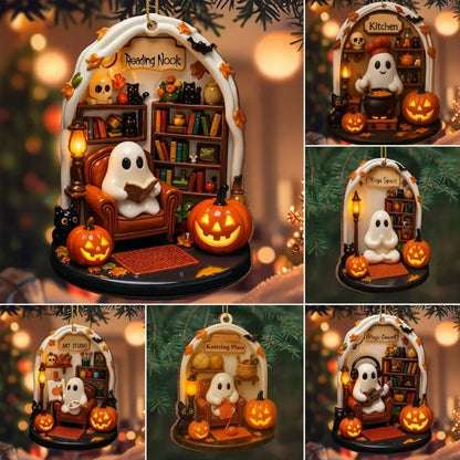2D Halloween Ghost Hanging Ornament - 8 x 5 cm