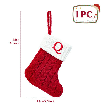 Christmas Socks Knitting Snowflake Letter Stocking Christmas Decoration for Home 2024 Xmas Tree Ornament Gift Navidad Natal A-Z
