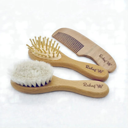 Personalized Wooden Baby Brush – Custom Name Wool Comb for Kids