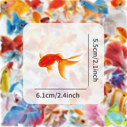 50/100PCS Cartoon Colorful Goldfish Stickers Waterproof Transparent PET Decorative Stationery Notebook Stickers Reward