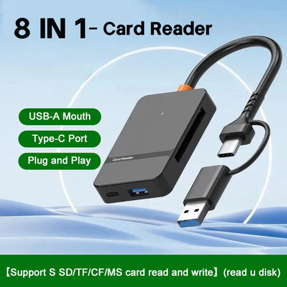 8-in-1 USB 3.0 Multi Card Reader Hub — CF/SD/MicroSD/MS/TF Adapter for PC, Camera & Mobile