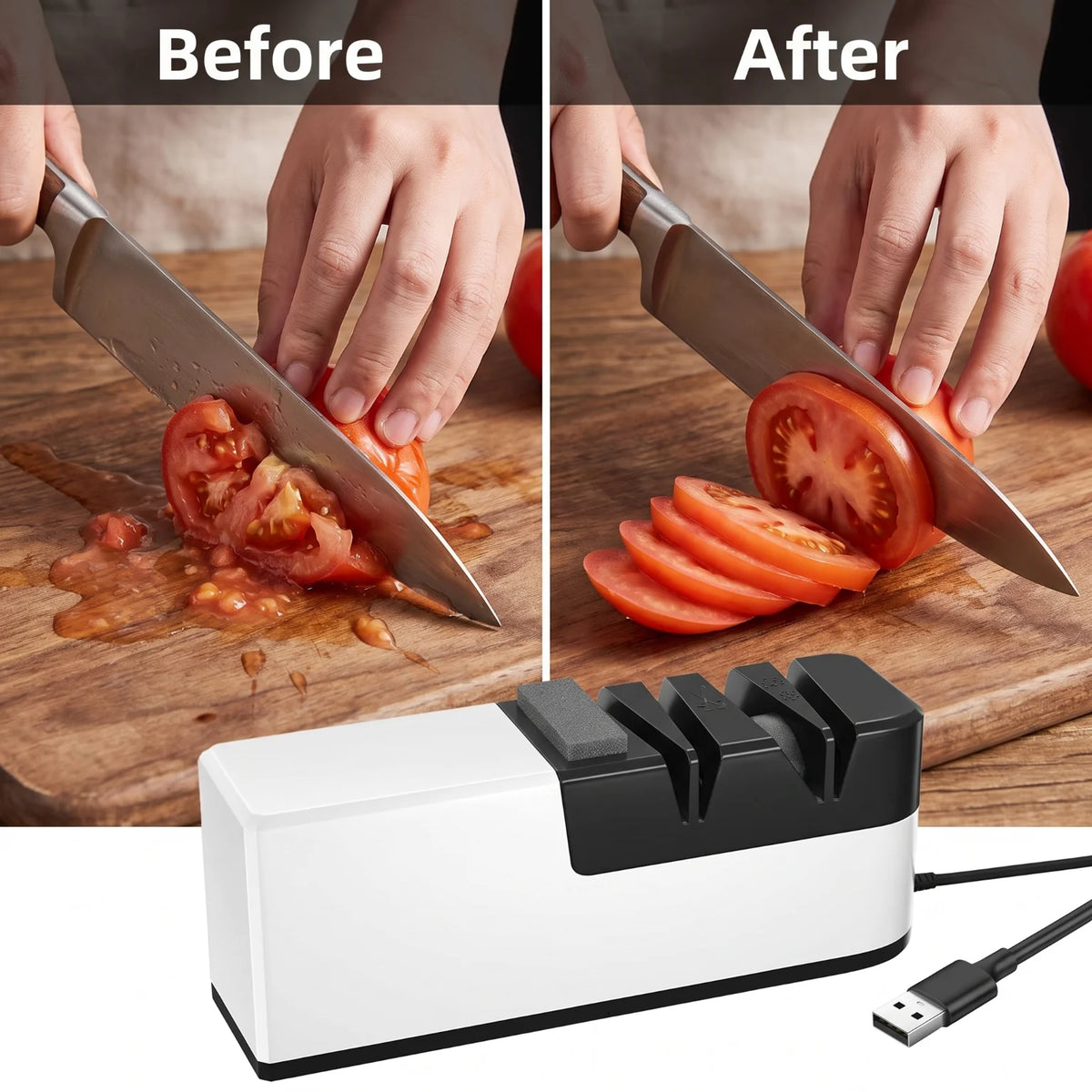 ZENG USB Electric Knife Sharpener with 4 Grinding Slots