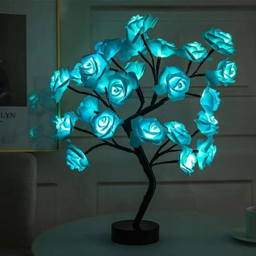 24 LED USB Rose Tree Table Lamp Fairy Flower Night Light for Home Wedding Party Bedroom Gift