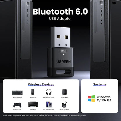 USB Bluetooth 6.0 Adapter Dongle for PC Windows 11/10/8.1 - Receiver & Transmitter for Keyboard & Mouse
