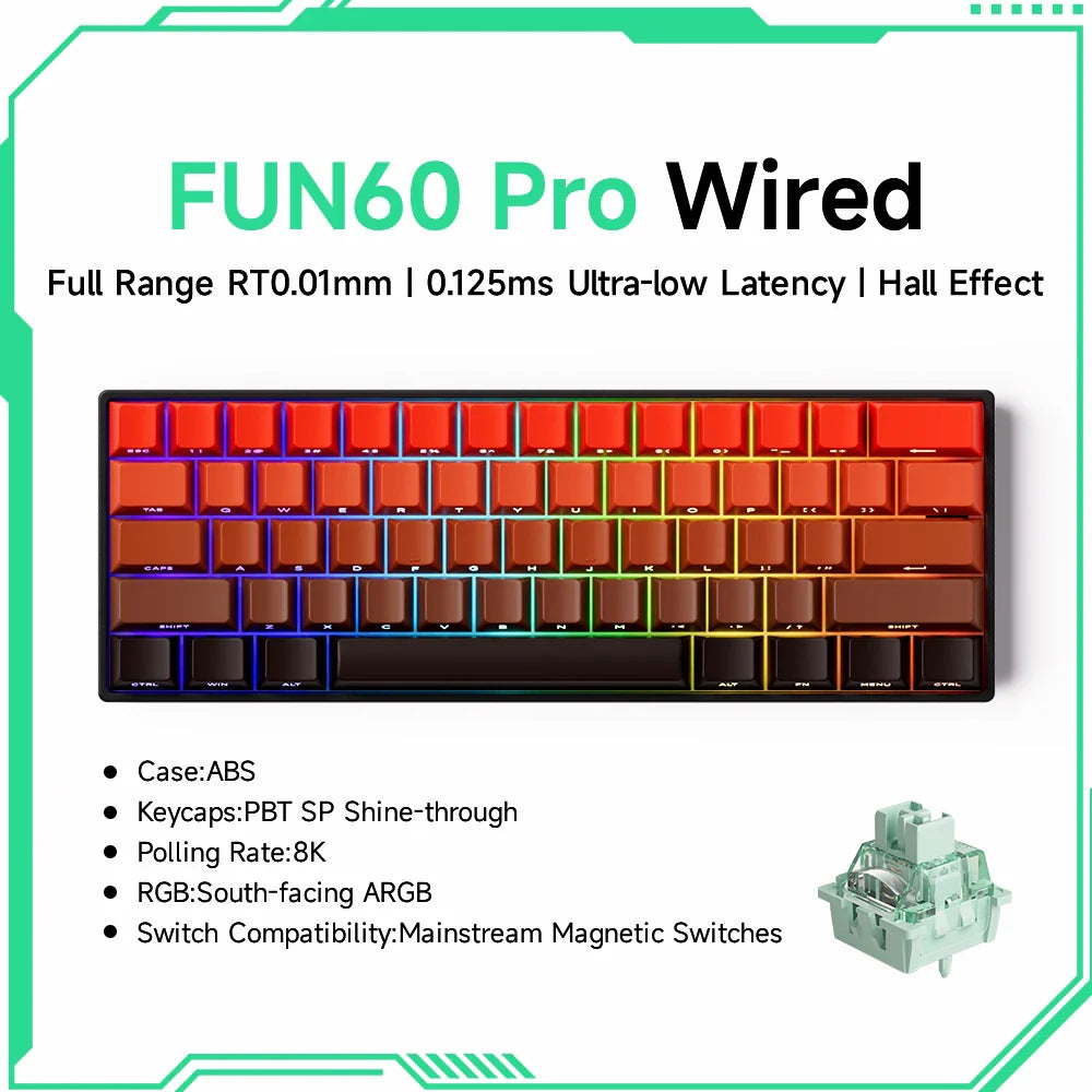 Magnetic Switch 60% & 65% Mechanical Gaming Keyboard - Rapid Trigger RT, 8K Polling, Hot-Swappable, RGB, Tri-Mode USB-C/BT/2.4G