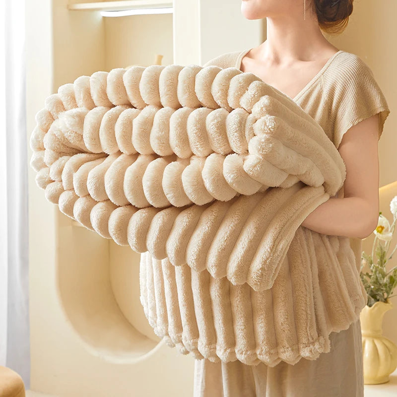 Ribbed Fleece Throw Blanket – Soft & Warm for Bed, Sofa & Home