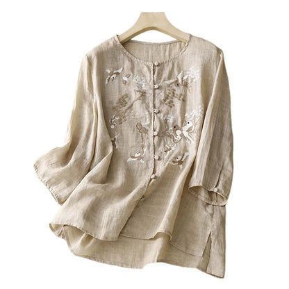 ZOMAXIUJEE Loose Fit Embroidered Blouse - Full Sleeve