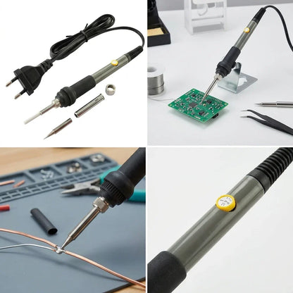 60W Adjustable Temperature Soldering Iron with EU Plug – Rotary Control & Replaceable Tips for DIY Electronics Repair