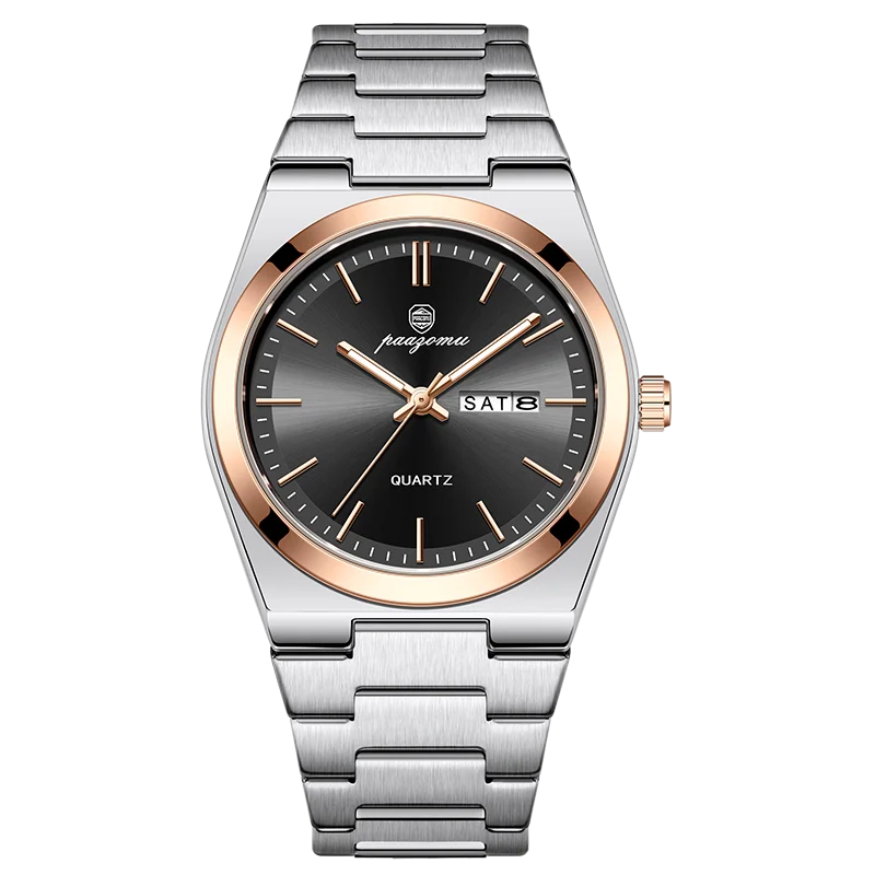 Men's Quartz Stainless Steel Watch 40-44mm Dial, 3ATM Water-Resistant Luminous Chronograph with Date