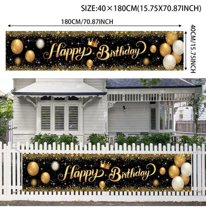 Gold Glitter Happy Birthday Party Backdrop For Photo Black  Happy Birthday Adult Theme Party Decoration Supplies DIY Backdrops