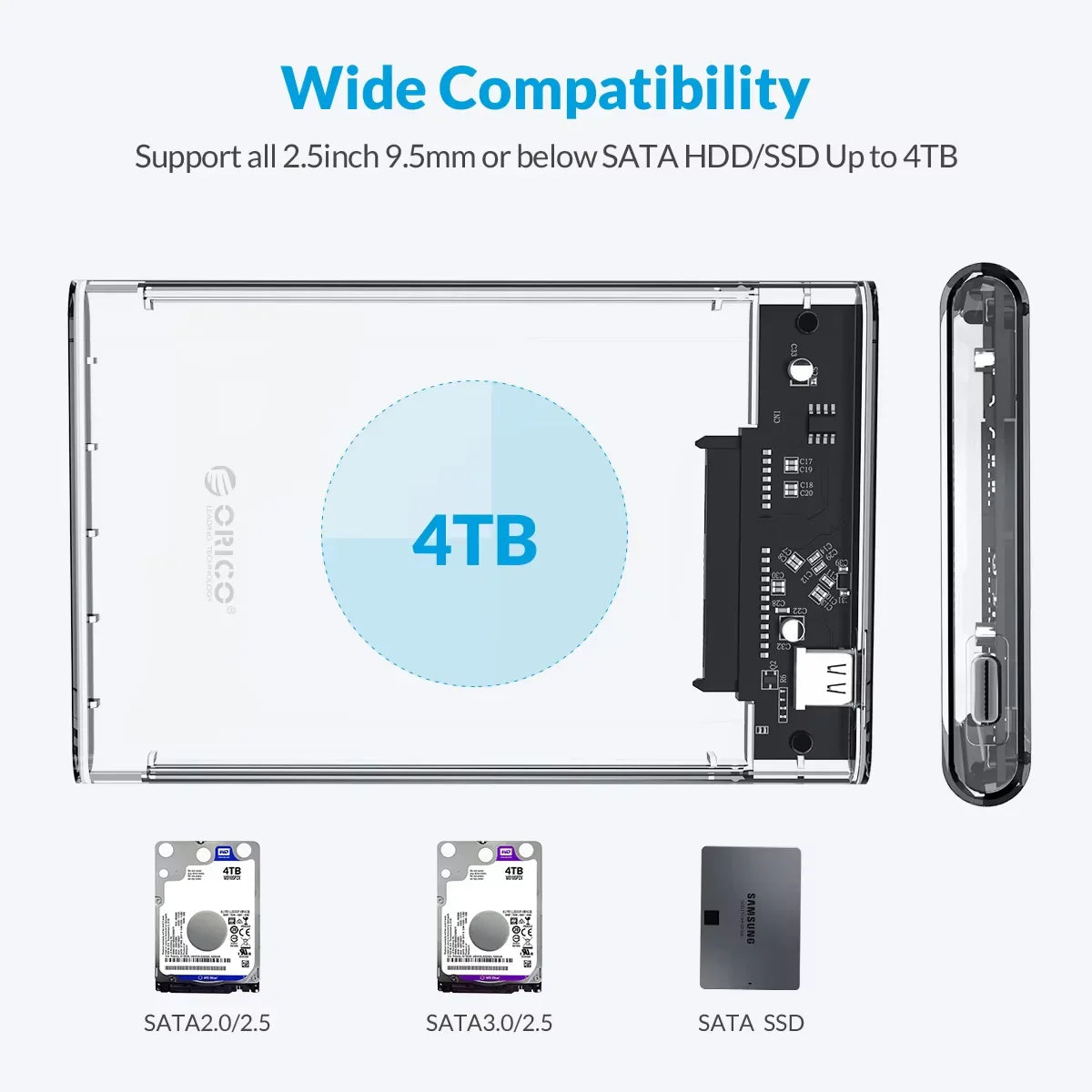 2.5-Inch SATA to USB-C HDD Enclosure — Tool-Free, Up to 6TB, UASP