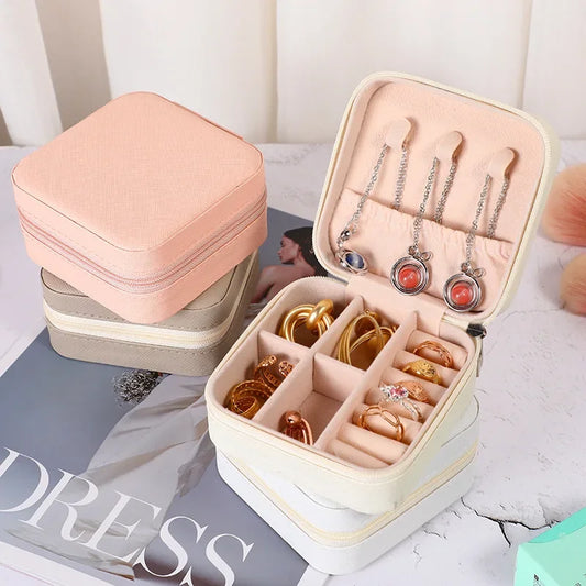 Mini Jewelry Travel Box - PU Leather Ring, Earring & Necklace Organizer