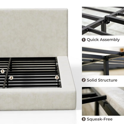 Cloud Upholstered King Platform Bed Frame - 5" CertiPUR-US Foam, Chenille, Cold-Rolled Steel, No Box Spring, Snow White / Onyx Black / Moon Grey / Beige / Cream