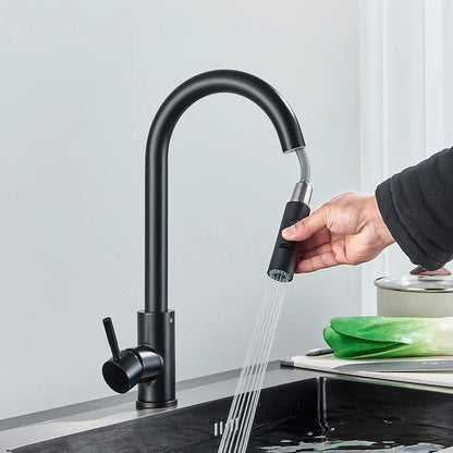 Black Pull-Out Kitchen Faucet Single-Handle Two-Function Deck-Mounted Mixer Hot and Cold