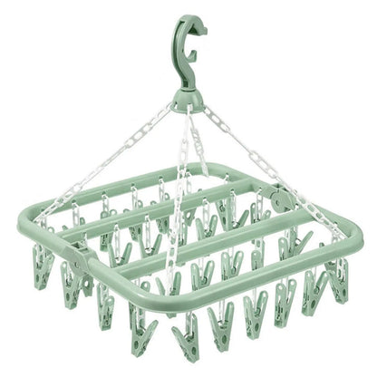 Foldable Drip Hanger with 32 Clips – Plastic Clothes Drying Rack