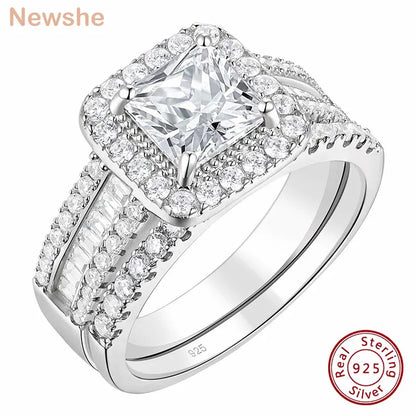 Newshe 925 Sterling Silver Bridal Ring Set – Princess Cut AAAAA Cubic Zirconia, 3.5ct, Rhodium Plated, Nickel-Free, Sizes 5–13 – Wedding & Engagement