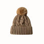 New Winter Twist Knitting Hat For Women Fur Pompom Thick Plush Cap Beanie Solid Color Ladies Warm Ski Snow Skullies Beanies