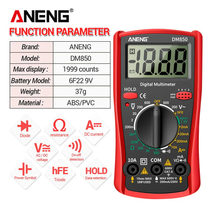 Digital Multimeter 1999-Count AC/DC Voltage Current Resistance Continuity Tester - Pocket Meter