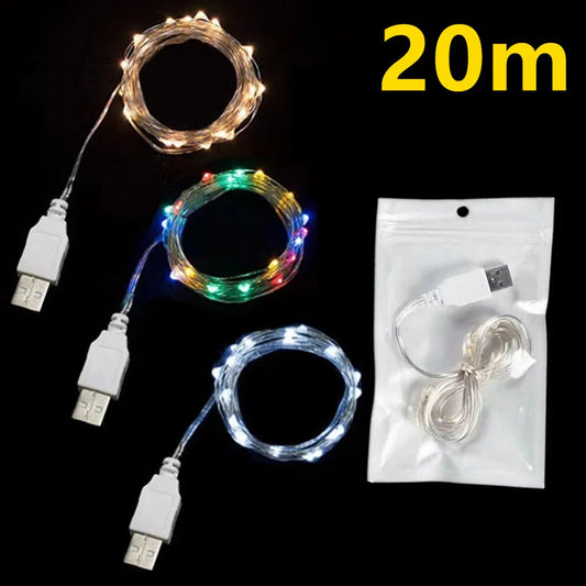 USB LED Copper & Silver Wire Fairy String Lights – Waterproof IP65, USB Powered, 2m/3m/5m/10m/20m, Warm White & Multicolor